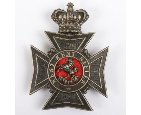 Victorian West Kent Rifles Home Service Helmet Plate, blackened other ranks Victorian crowned Maltese cross with four lions t