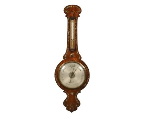 J Birkett of Keswick a rosewood and mother of pearl inlaid barometer.&nbsp; Height 102 cm, width 33 cm.