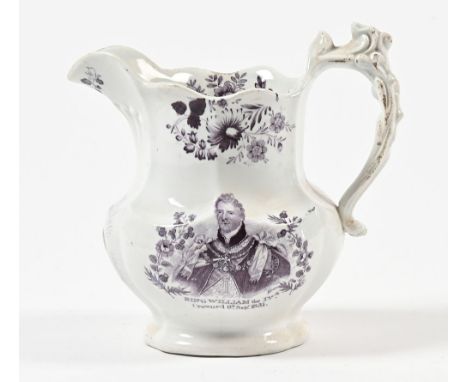 A William IV transfer printed jug, marked King William IV crowned 18th September 1831 and to opposite side Queen Alexandra cr