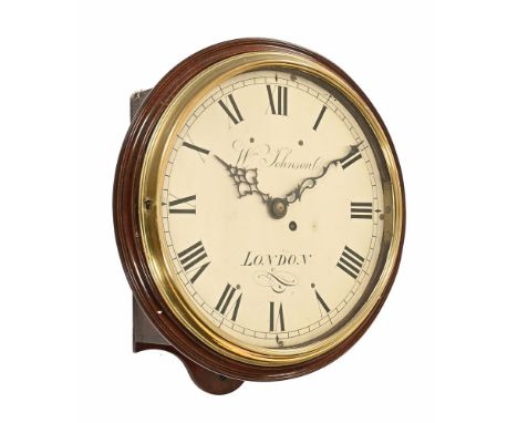 A George III wall clock by William Johnson London, with silvered dial and single train fusee movement with Verge escapement a