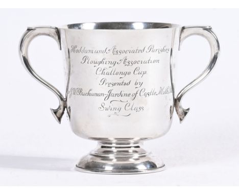 A silver trophy, engraved Hoddam &amp; Associated Parishes Ploughing Association Challenge Cup, presented by Sir J W Buchanan