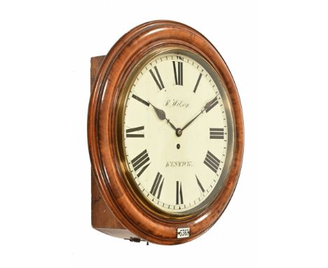 A Victorian walnut cased single fusee wall clock, by R Wilson Keswick bearing enamelled number 5362. Case diameter 49.5 cm (s
