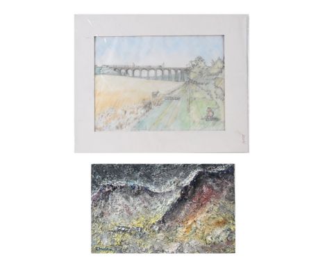 K M Weaver (Kevin) 1963-2024, an oil on canvas "High Snab Farm Newlands Valley, 25 x 40 cm, together with a drawing Viaduct w