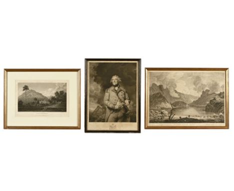 Three engravings, the first "A View of Ennerdale Broadwater" painted and engraved by Thomas Smith, published 1767.  36 x 53 c