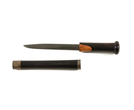 A Lignum Vitae handled tipstaff dagger with scabbard.  Length 23 cm.  This bladed product is not for sale to people under the