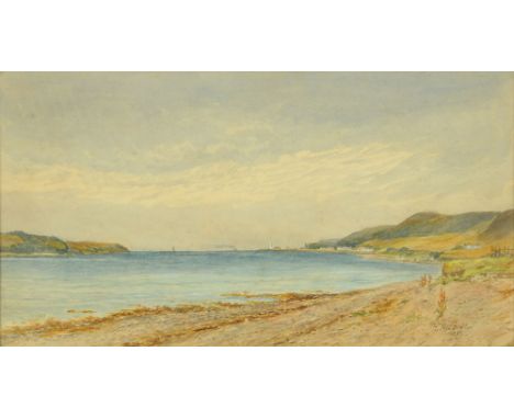 R Meadows, coastal scene watercolour.  24.5 x 44.5 cm.
