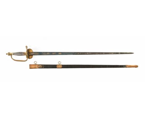 A British 1796 pattern officers sword, the blade engraved GR and with coat of arms and retaining traces of blueing, with bras