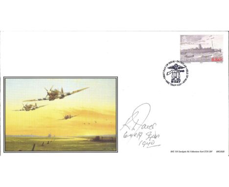 Flt Lt R L Jones signed Spitfire RAF FDC. British Heritage Collections FDC. Isle of Man DDay stamp. First Day of Issue, Dougl