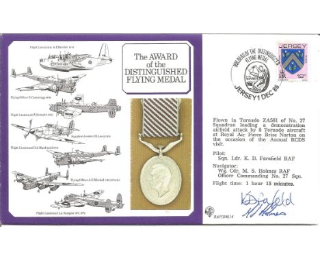 Flight crew members Sqn Ldr K D Farnfield and Wg Cdr M S Holmes signed The Award of the Distinguished Flying Medal cover RAF(