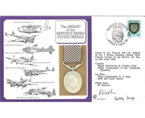 Flight crew members Flt Lt K Walker and Wg Cdr R J Sage signed The Award of the Distinguished Flying Medal cover RAF(DM)14. 1