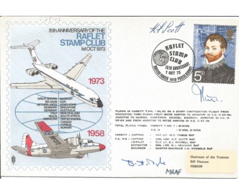 Flight crew Flt Lt M S Tinson, Sqn Ldr K F Scott, and Flt Lt E J Randell signed 15th Anniversary of the Raflet Stamp Club cov