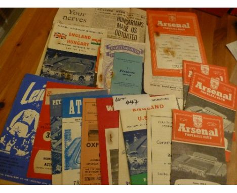 Speedway:  Football programmes nearly all 1950’s incl England/Hungary ’53 with many newspaper cuttings plus others, Arsenal, 