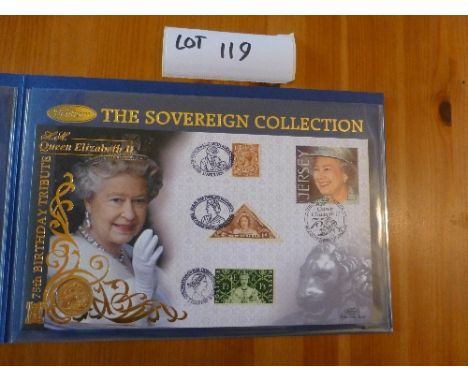 Coins:  Commemorative Limited Edition coin/stamp cover – Benham with KGV Gold Sovereign (1926) – QEII 75th Birthday tribute, 