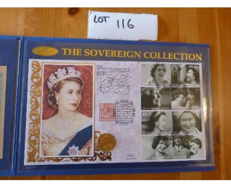 Coins:  Commemorative Limited Edition coin/stamp cover – Benham with KGV Gold Sovereign (1926) – QEII 80th Birthday silk cove