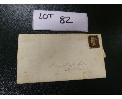 Stamps:  GB 1d Black Postal Cover, stamped 1840, nice item.