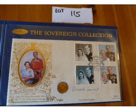 Coins:  Commemorative Limited Edition coin/stamp cover – Benham with KGV Gold Sovereign (1925) – Royal Golden Wedding 1947-97