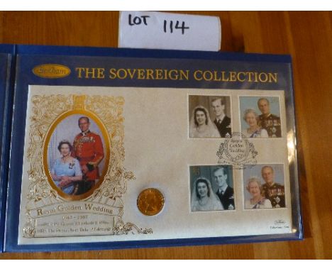 Coins:  Commemorative Limited Edition coin/stamp cover – Benham with QEII Gold Sovereign (1958) – Royal Golden Wedding 1947-9