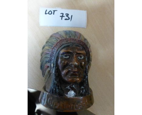 Collectables:  Original – Guy Motors Indian Chief alloy radiator cap used in the buses, 1950’s, has been painted, good cond.