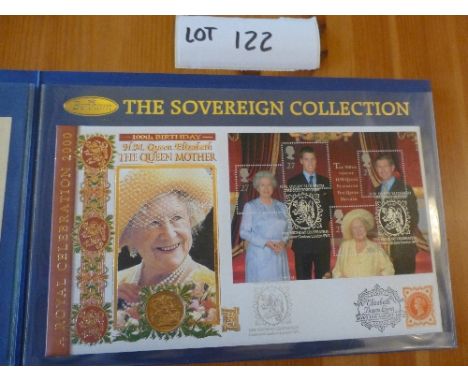 Coins:  Commemorative Limited Edition coin/stamp cover – Benham with QV Gold Sovereign (1900) – H M Queen Mother 100th Birthd