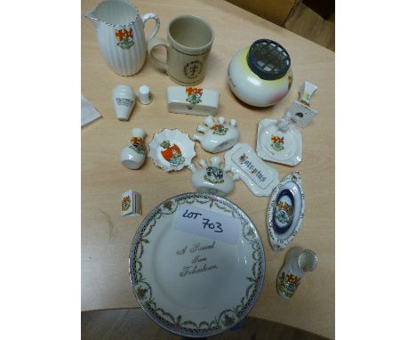 Collectables:  Felixstowe – Crested china items all very collectable and in good condition.  17 pieces.