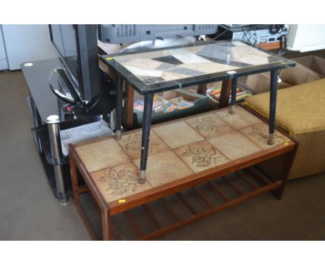 A teak tile topped coffee table; and another coffee table 