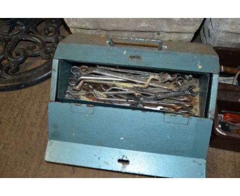 A tool box; and a tray of various hand tools 