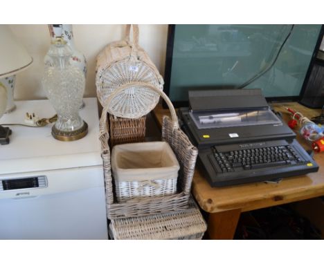 A quantity of wicker baskets to include laundry bins, picnic hamper etc.