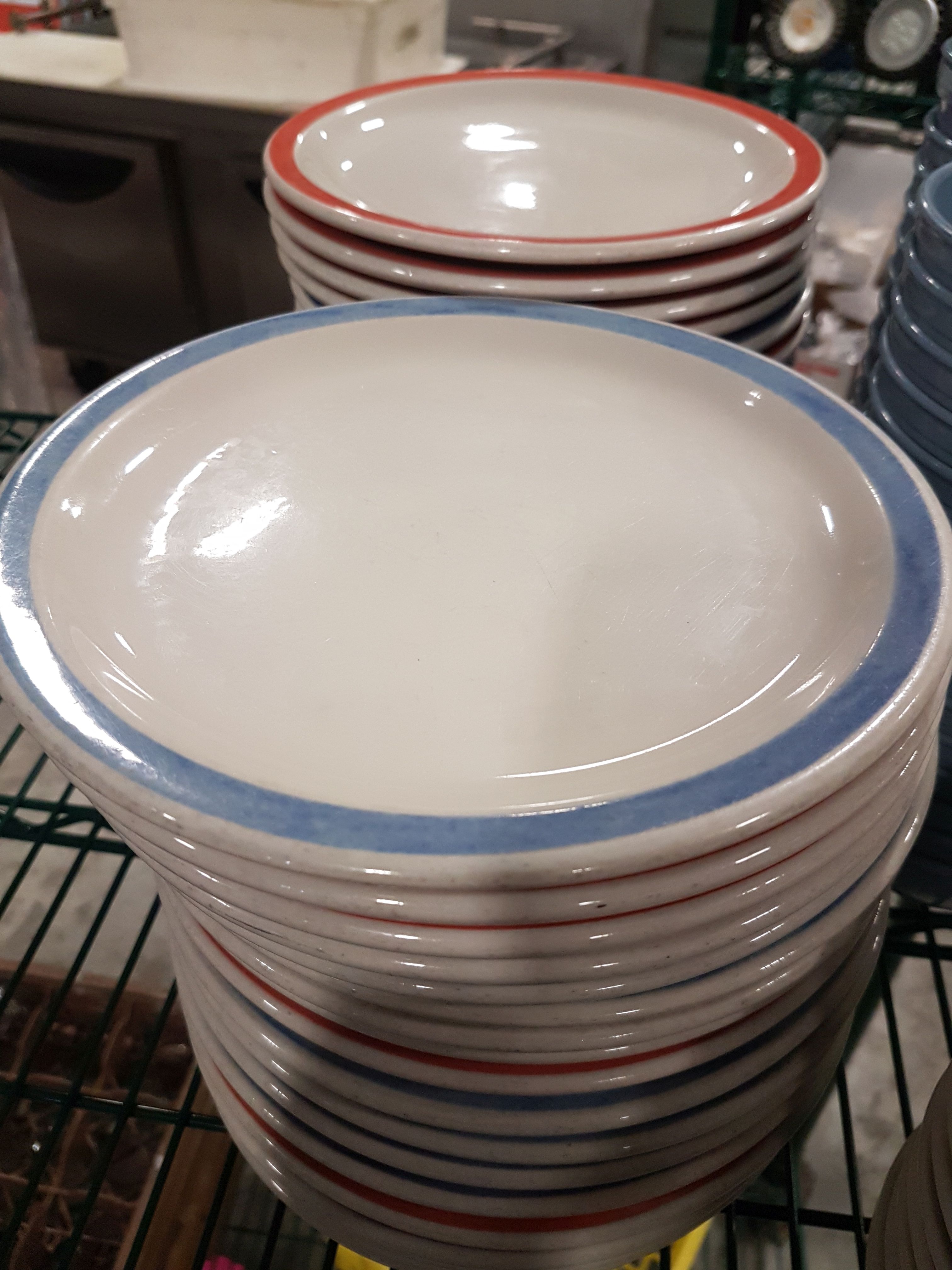 Assorted Plates & Bowls 39 x 8.25" Plates, 14 White Bowls & 30 Blue