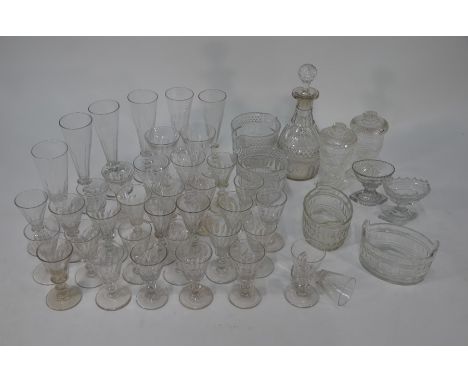 A selection of twenty-eight early 19th century conical drinking glasses with cut bowls and blade knop stems, to/w six various