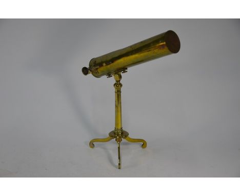 A 19th century brass 3in reflecting astral telescope on folding tripod stand, by Alexander McKenzie, London, 43 cm overallmir