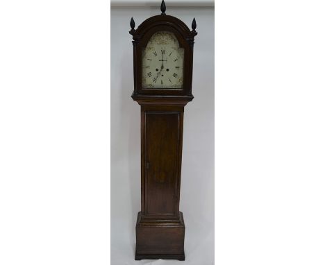 William Flint, Ashford, an 19th century 8-day oak longcase clock, the enamelled arched dial with subsidiary seconds and date 