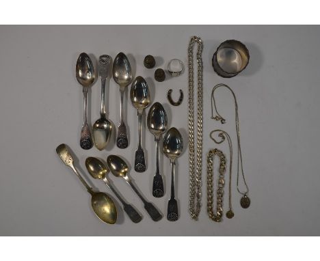 A matched set of six Georgian silver fiddle and shell teaspoons, all Newcastle assay, to/w three other teaspoons, a flatlink 