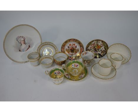 Various 19th century cups and saucers including Imari and gilt palette coffee cups and saucers (one cup and saucer not matchi