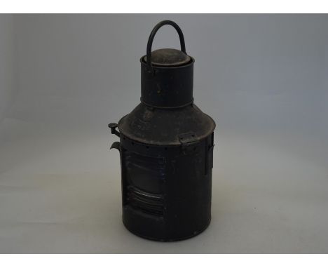 A Murray &amp; Co (Glasgow) japanned steel maritime signal lamp, with spirit burner and thumb-operated shutter mechanism, sta