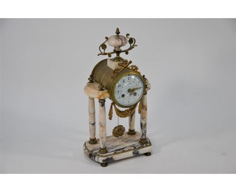 Galibert, Le Havre, a late 19th century French portico style twin train mantel clock, with white enamelled dial 40 cm high ov