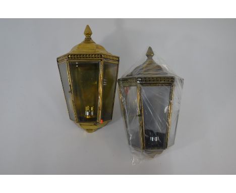 A pair of Limehouse Lamp Company antique style brass 3-sided glazed wall lanterns&nbsp; 32 x 19cm(2)