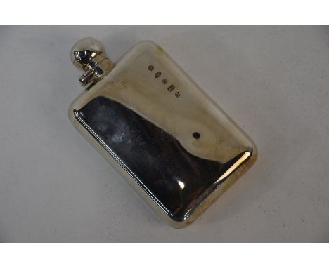 A modern silver hip flask with hinged bayonet top, Carrs of Sheffield 2006, 5.5oz, 14 x 8 cmLight surface scratching, two sma