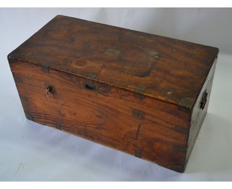 A Victorian campaign style brass bound camphor wood trunk, 102 cm w x 51 cm x 48 cm h&nbsp;sound and complete but displaying 