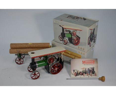 A boxed Mamod Steam Tractor and Lumber Wagon, little played with (2)