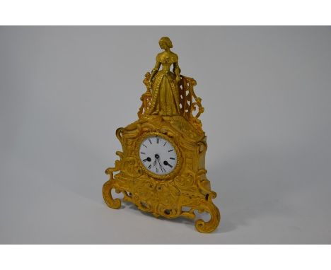 Linet, Paris, a late 19th century gilt metal mantel clock, the 8-day two train movement striking the half hours and hours on 