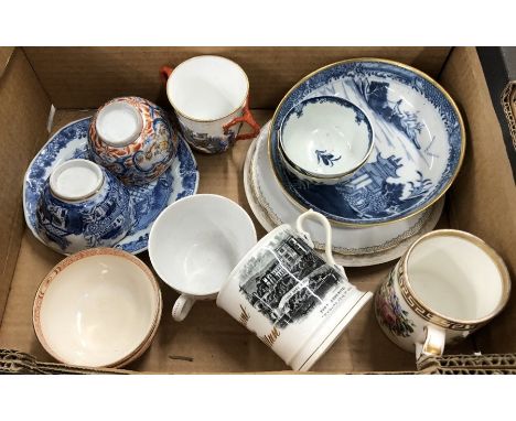 Various 18th/19th century porcelain tea bowls. including a fluted Worcester bowl painted with green ivy and a blue and white 