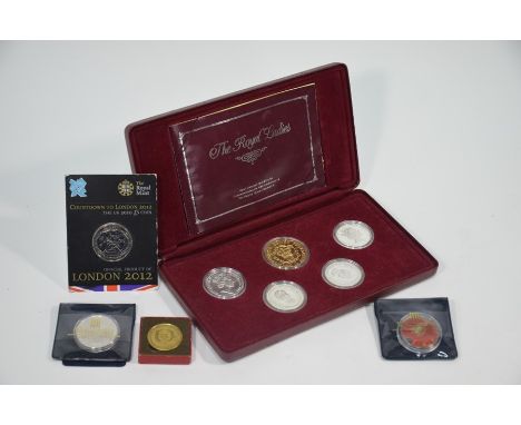 A cased set of five silver Australian 25 Dollar coins, 'Royal Ladies' 1992, designed by Stuart Devlin c/w gilt Commonwealth G