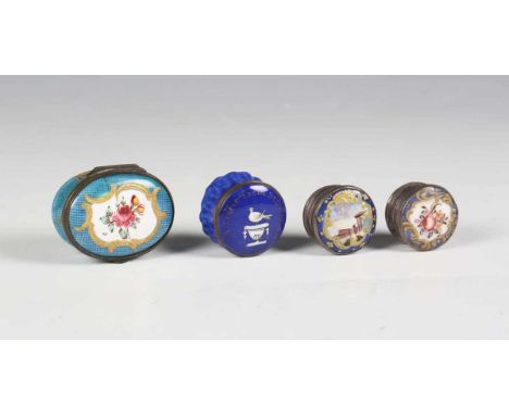 Two 18th century South Staffordshire enamel and silver circular patch boxes, each interior inset with steel mirror, diameter 