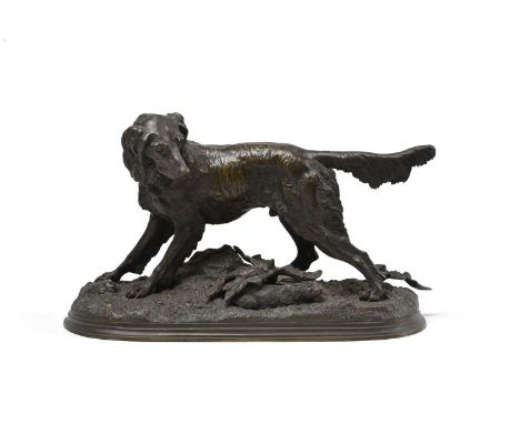 AFTER J MOIGNIEZ, A PATINATED BRONZE MODEL OF A RETRIEVER  20cm high, 33cm long     Condition Report:  With wear, marks, knoc