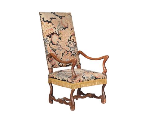 A LOUIS XIV OAK AND NEEDLEWORK UPHOLSTERED ARMCHAIR SECOND HALF 18TH CENTURY 118cm high, 55cm wide, 62cm deep  Condition Repo