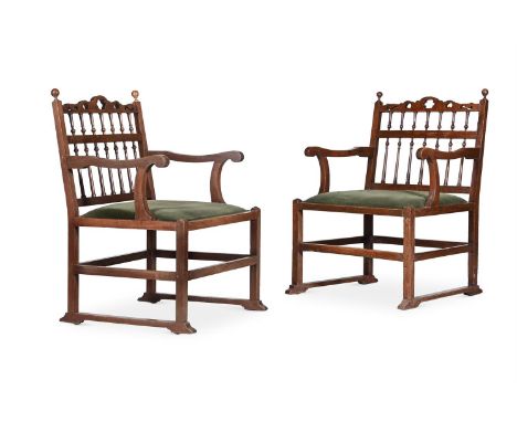 A MATCHED PAIR OF BEECH 'GARDEN' CHAIRS TWO DESIGNS BY INCE &amp; MAYHEW, ONE CIRCA 1800, THE OTHER LATER The later example p