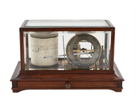 A VICTORIAN WALNUT CASED BAROGRAPH UNSIGNED, LATE 19TH CENTURY Fitted with barometer dial and drum mechanism recording the pr