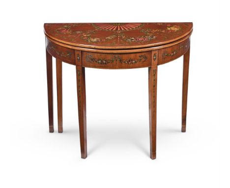 A SHERATON REVIVAL MAHOGANY AND POLYCHROME PAINTED CARD TABLE  LATE 19TH CENTURY 74cm high, 91cm wide, 45cm deep 