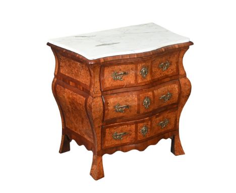 Y&nbspA CONTINENTAL FRUITWOOD, TULIPWOOD AND BURR WOOD SERPENTINE 'BOMBE' COMMODE 19TH CENTURY 85.5cm high, 87cm wide, 54cm d