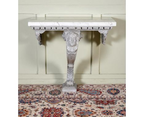 A PAINTED AND MARBLE CONSOLE TABLE IN GEORGE II STYLE, 19TH CENTURY 81cm high, 83.5cm wide, 47cm deep  Condition Report:  Ove